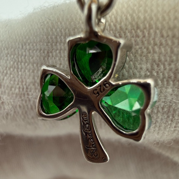 Shan Gre 925 Silver & Green Glass 3 Leaf Clover Drop Earrings - Picture 7 of 9